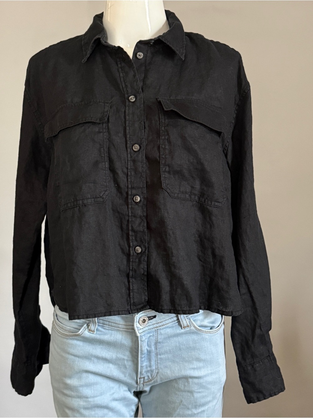 GAP Black Button-Down Linen Shirt
